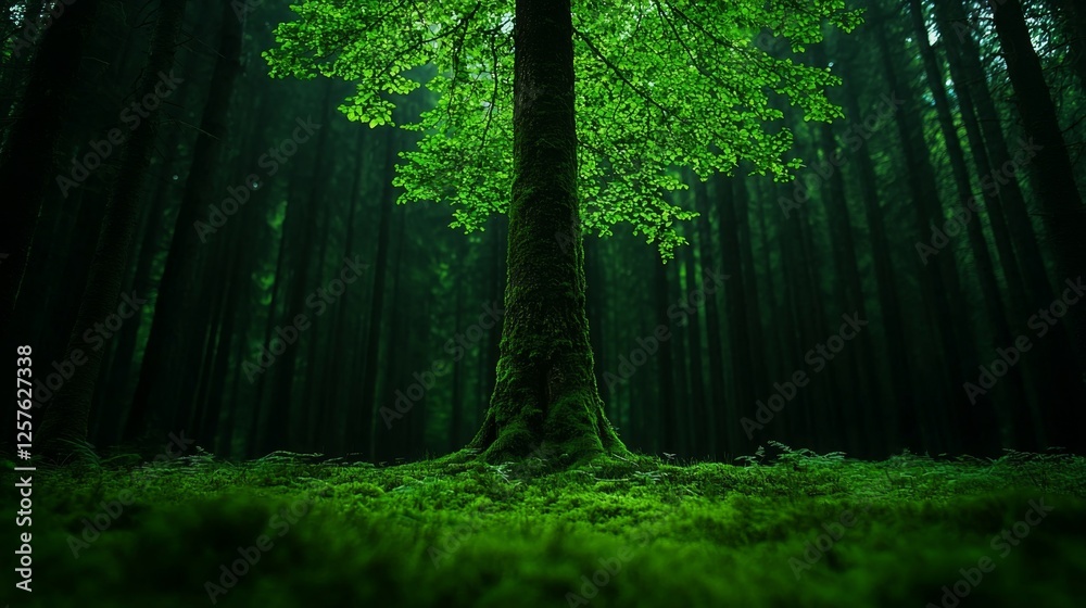 Fototapeta premium A tree in the middle of a lush green forest