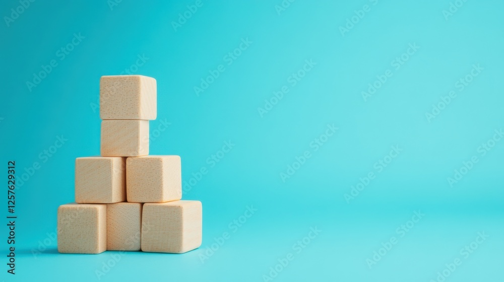 stacked wooden blocks on a blue background stacked wooden blocks on a blue background