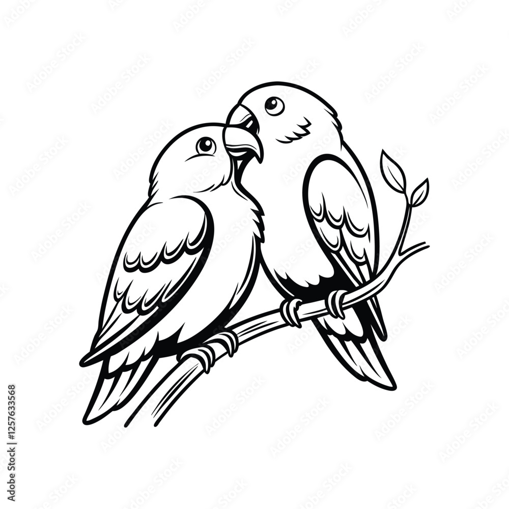 Obraz premium Sticker Of Black And White Cute Love Birds