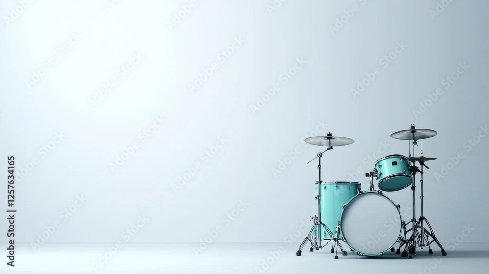 A blue drum set sitting on top of a white floor A blue drum set sitting on top of a white floor