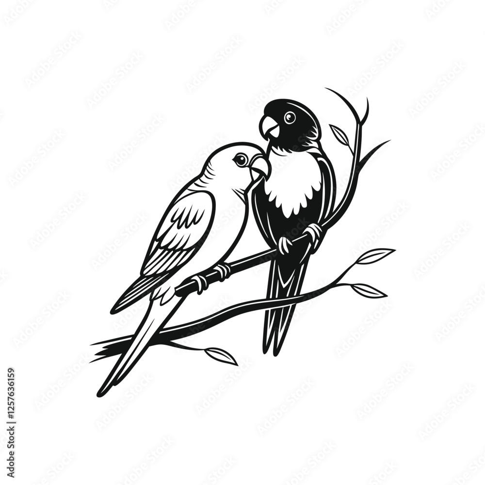 Fototapeta premium sticker of black and white cute love birds 