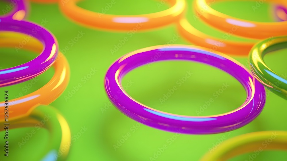 Vibrant interconnected circles against a luminous green background