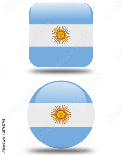 set circullar and square flag of argentina 3d look