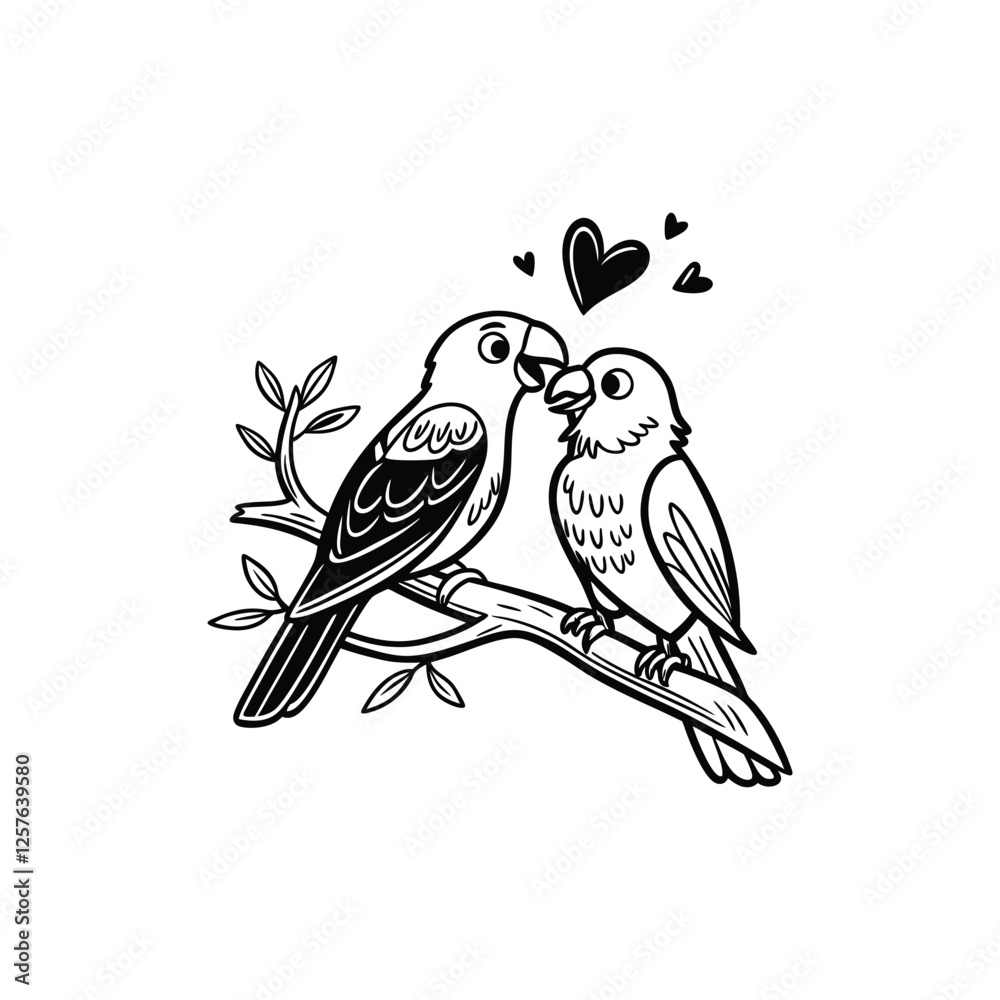 Fototapeta premium sticker of black and white cute love birds 