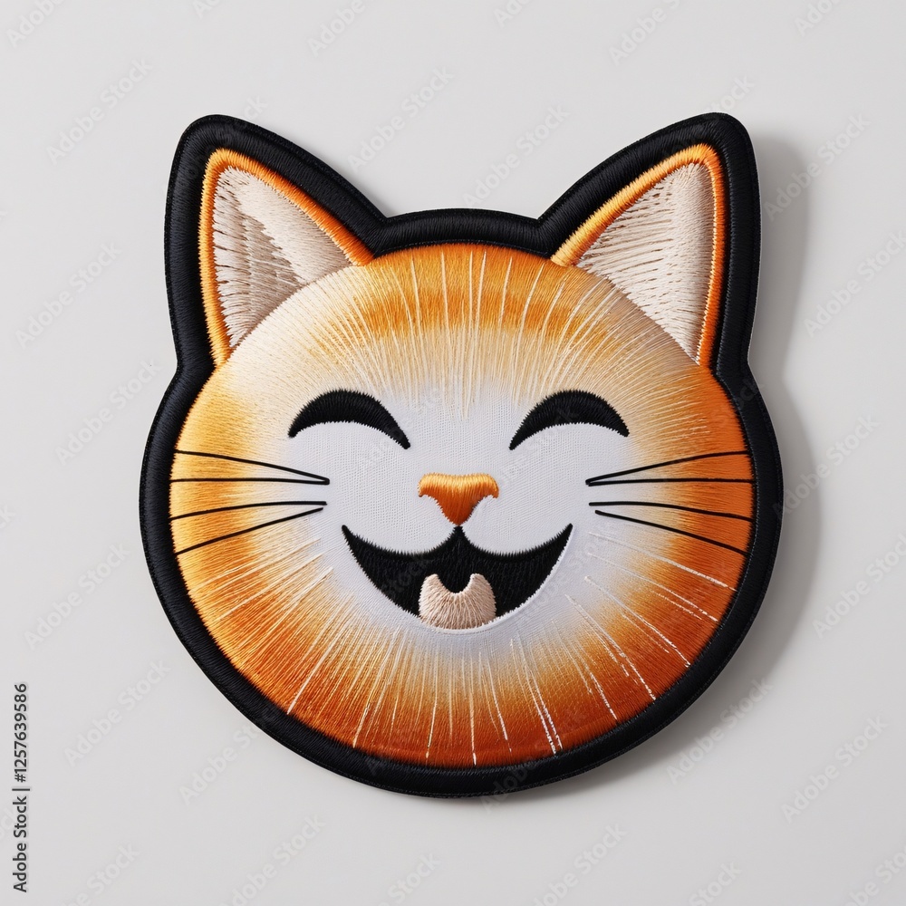 Obraz premium Cat, Persian, American shorthair, cute, emoji, laughing, smiling, animal, zoo, Patch, cloth, cloth patch, patch, embroidered, handmade, thread, icon, badge, symbol, sign, mark, sewing, dressing, cloth