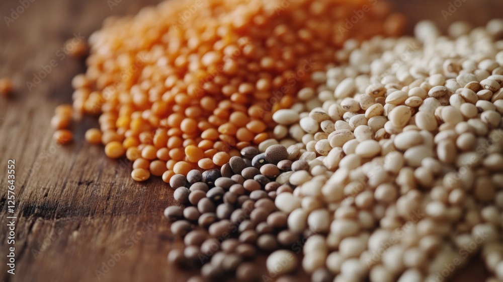 A close-up shot of whole grains and legumes, A close-up shot of whole grains and legumes,