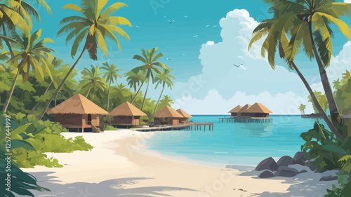 A stunning vector illustration of Malé, the capital of the Maldives, capturing its peaceful beauty, tropical scenery, and vibrant island cityscape.