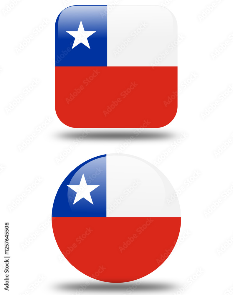 set circullar and square flag of chile 3d look set circullar and square flag of chile 3d look