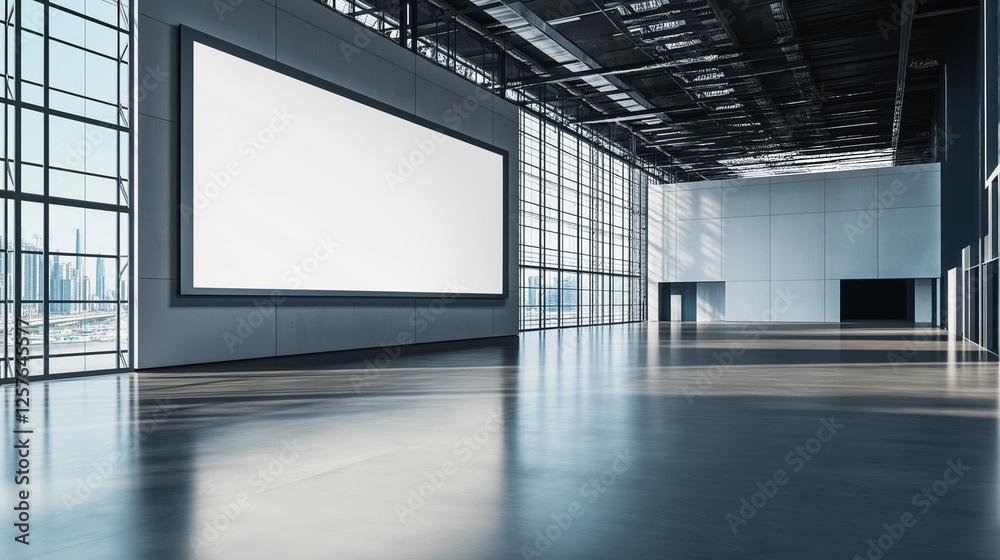 A blank billboard in the hallway, with concrete walls and a polished concrete floor. A blank billboard in the hallway, with concrete walls and a polished concrete floor.