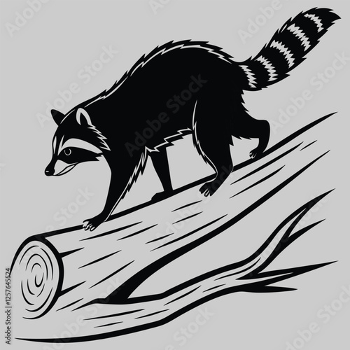 a raccoon scampering across a log silhouette vector design art and illustration