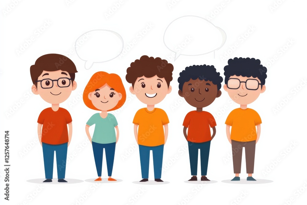 diverse group of cartoon children with speech bubbles diverse group of cartoon children with speech bubbles