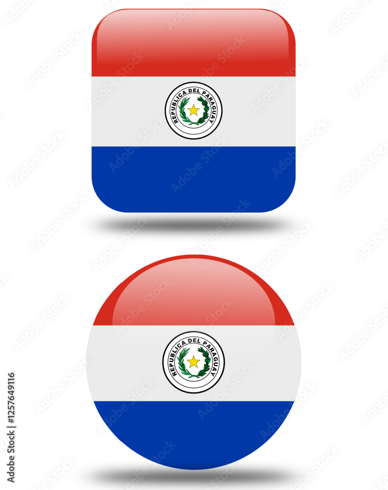 set 3d look square and circullar flag of paraguay. set 3d look square and circullar flag of paraguay.
