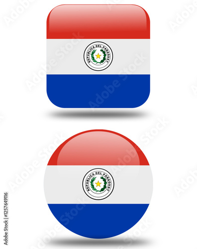 Free Download set 3d look square and circullar  flag of paraguay. - GFXLoad