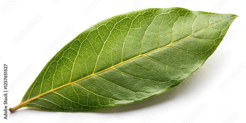 Obraz premium Single Green Leaf on White Background