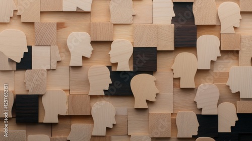 Wooden Heads on Blocks Representing Diversity