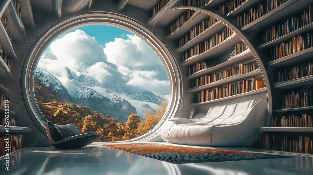 Fototapeta premium A comfortable reading bookshelf in a home library.