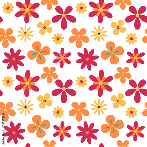 Wallpaper Mural Groovy style flowers seamless pattern. Red, orange, yellow. Simple flowers minimalistic style. Floral background. Vector illustrations. Retro bright flowers Torontodigital.ca
