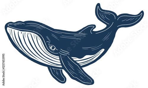 Vector illustration of a whale in vintage linocut style