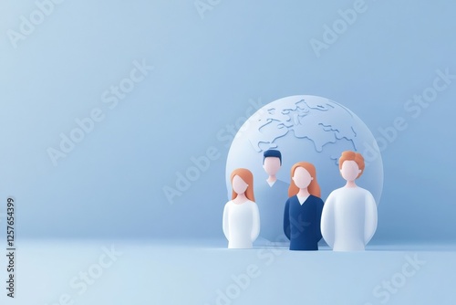 global community with world globe and people 3d render