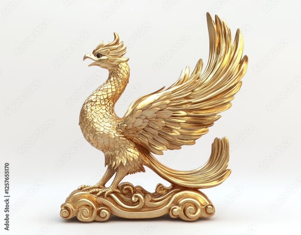 Fototapeta premium a brass phoenix bird figurine on white background.
