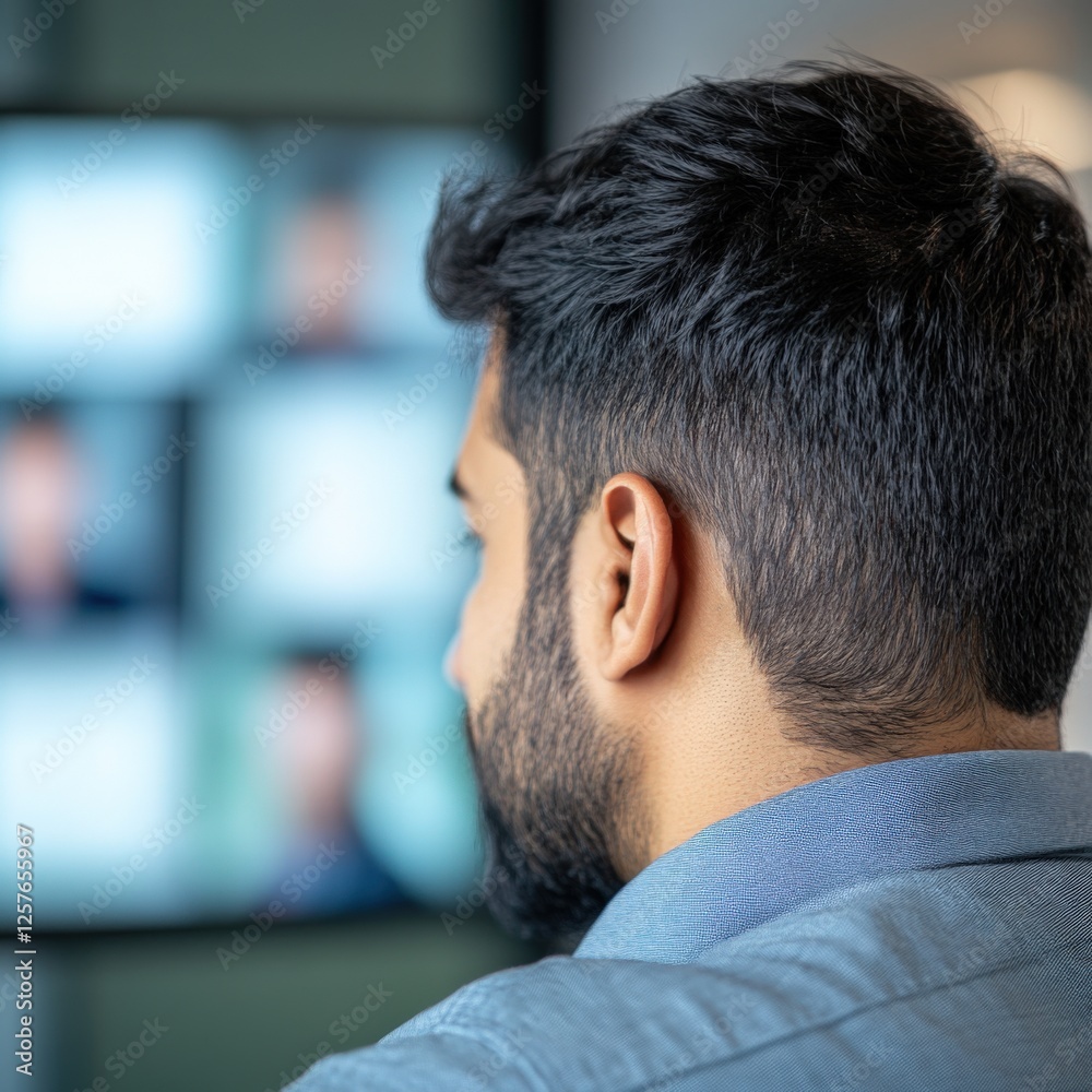 Fototapeta premium man watching a video conference call