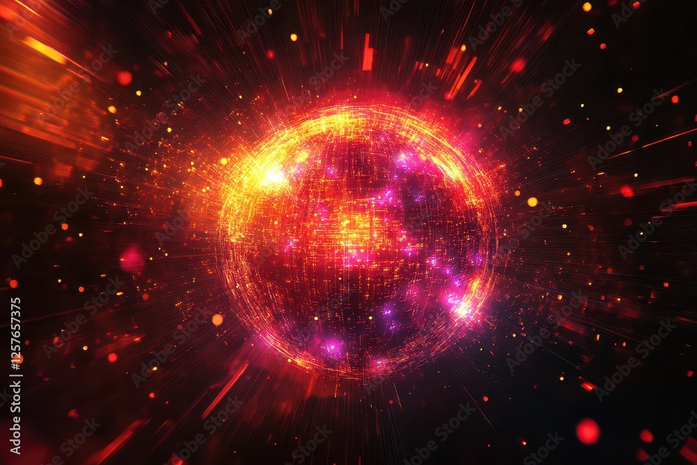 Obraz premium Abstract glowing AI core, deep learning processing massive data streams