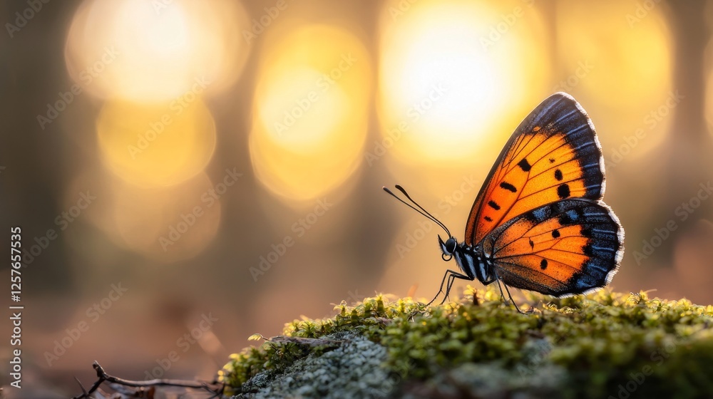 Obraz premium A butterfly sitting on top of a moss covered rock