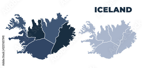 Iceland political map with states border outline