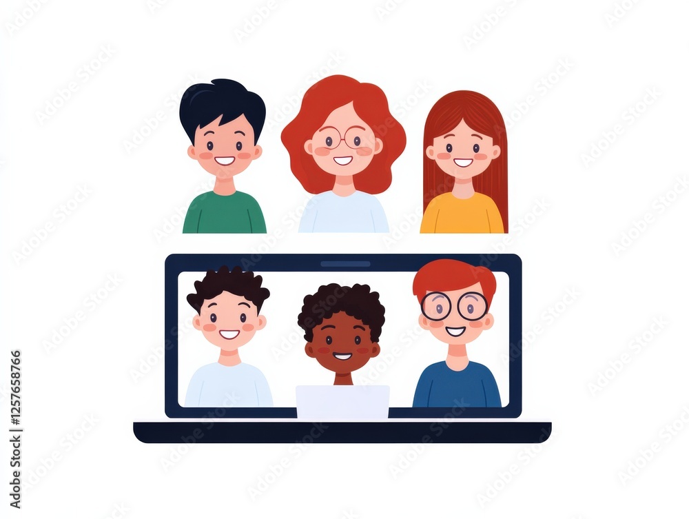 Cartoon people in online conference call Cartoon people in online conference call
