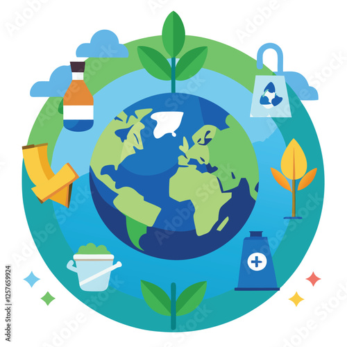 Circular Economy: Earth Day Eco-Friendly Concept Illustration reuse green world 