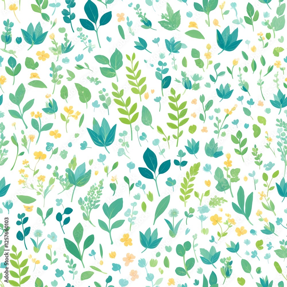 Seamless pattern of foliage in vibrant green and turquoise tones Seamless pattern of foliage in vibrant green and turquoise tones
