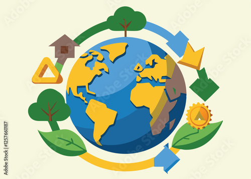 Circular Economy: Sustainable Earth Day Concept Illustration reuse green reduce 