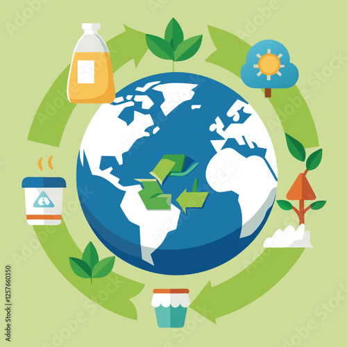 Circular Economy: Sustainable Earth Day Concept Illustration reuse green reduce 