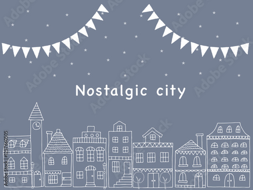 Hand drawn rough touch wallpaper illustration of a snowy city