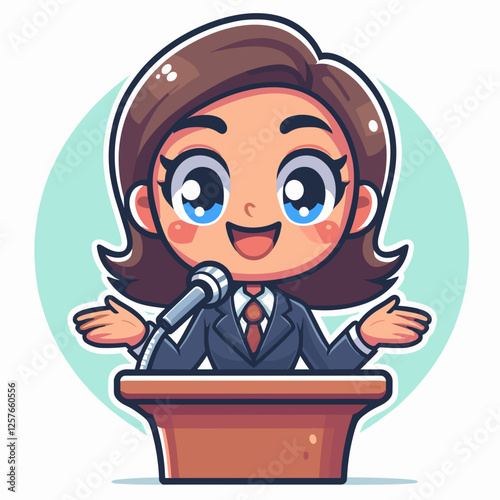 Businesswoman speaking at a podium