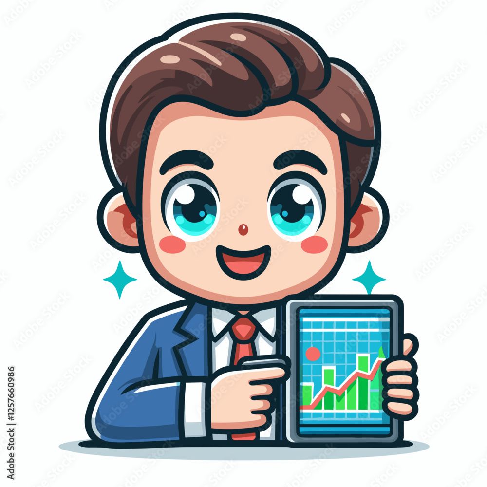 Businessman Presenting Financial Growth on a Tablet Businessman Presenting Financial Growth on a Tablet