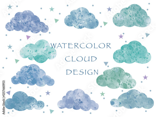 Watercolor style cloud hand drawn rough illustration material stamp