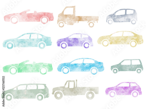 Simple watercolor style car icon collection