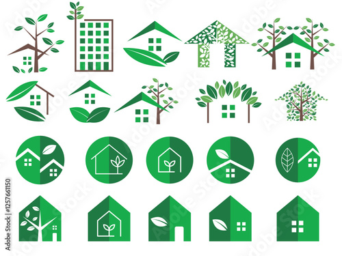 Eco-friendly SDG energy-saving natural housing icon collection