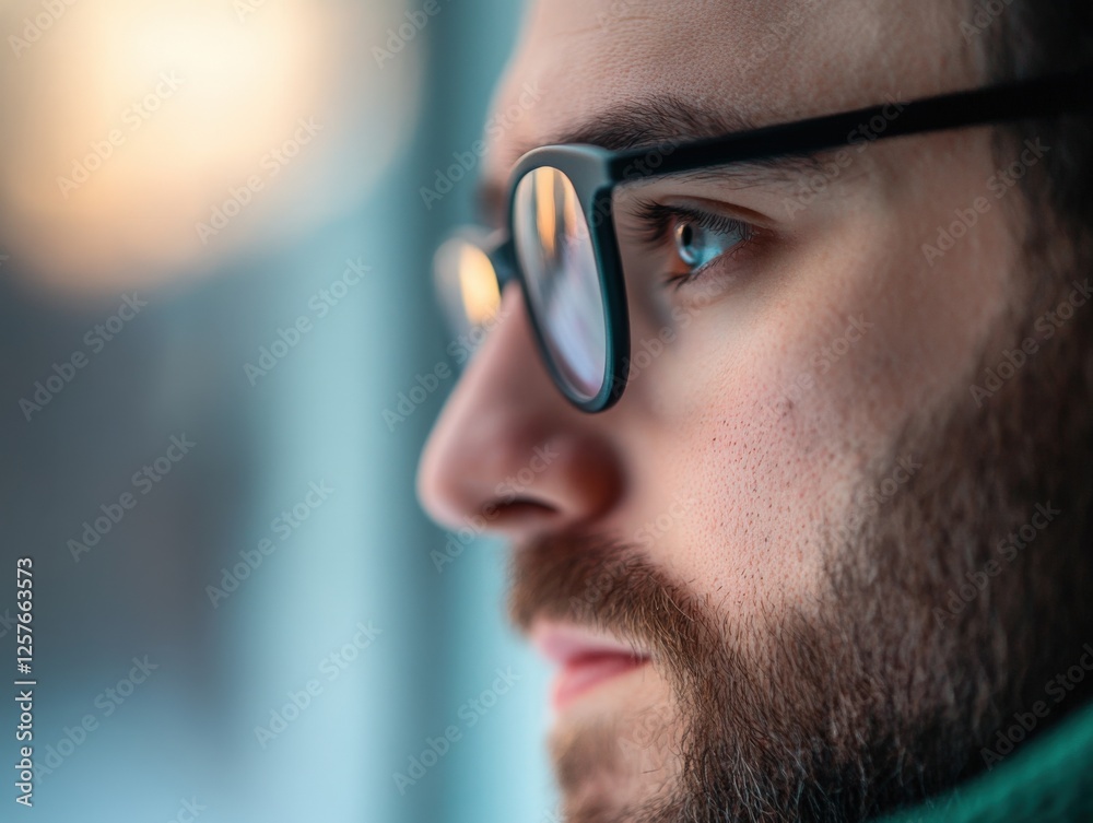Man in Glasses Looking out Window Man in Glasses Looking out Window
