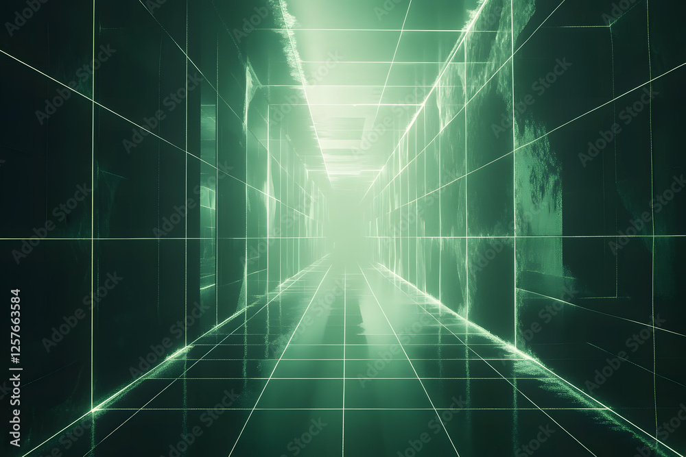 Abstract Green Corridor Futuristic Digital Art Graphic Design Neon Lights Glowing Lines Shiny Tiles Dark Background Virtual Reality Abstract Green Corridor Futuristic Digital Art Graphic Design Neon Lights Glowing Lines Shiny Tiles Dark Background Virtual Reality