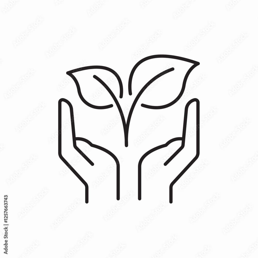 Fototapeta premium Hands nurturing plant growth icon vector sign