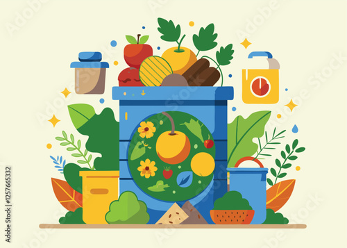 Happy Earth Day! Compost Bin with Organic Waste Labels eco reuse green nature   