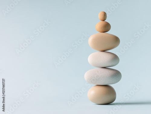 balanced stones stack on blue background