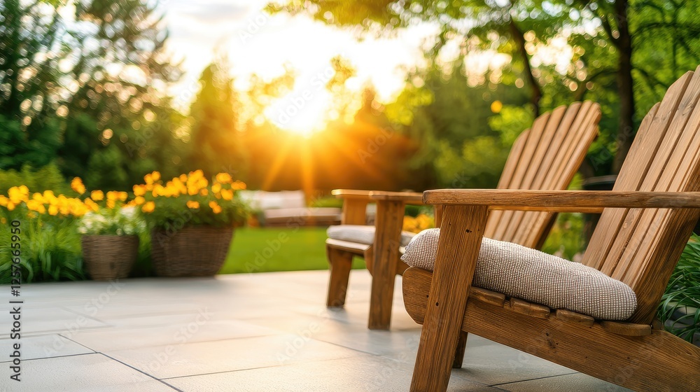 Fototapeta premium Sunset Patio Chairs Relaxing Garden