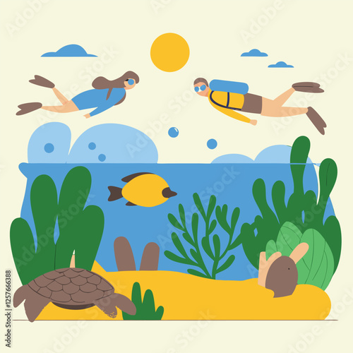 Vibrant Coral Reef: Snorkeling & Earth Day Preservation sea fish ocean green    