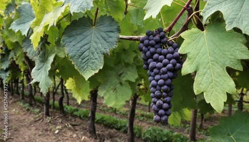Wallpaper Mural Close-up of a bunch of ripe, dark grapes hanging from a vine in a vineyard. Suitable for wine industry promotions, agricultural content, or food blogs. Torontodigital.ca