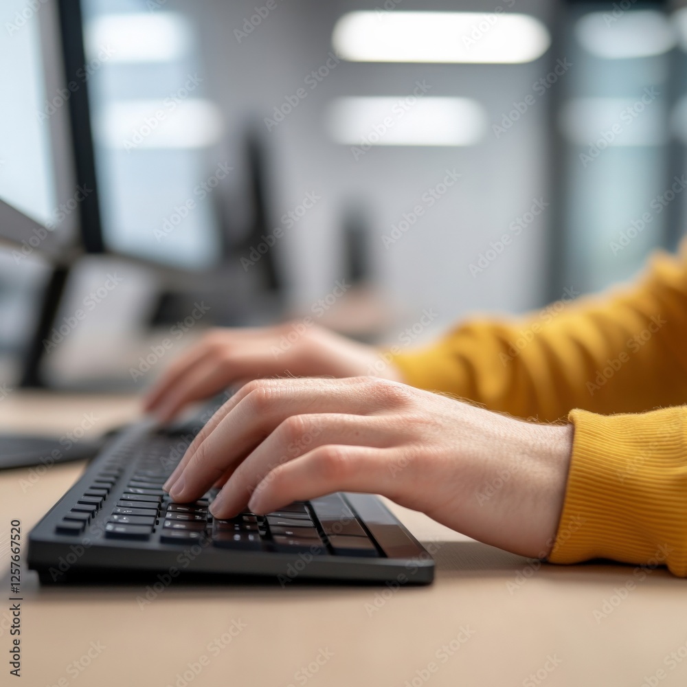 typing on a keyboard at an office desk typing on a keyboard at an office desk