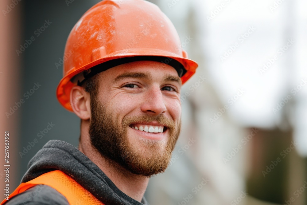 Construction Worker Smiling Wearing Hardhat Construction Worker Smiling Wearing Hardhat