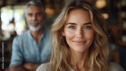 Wallpaper Mural Joyful couple embracing in cozy living room portrait setting Torontodigital.ca